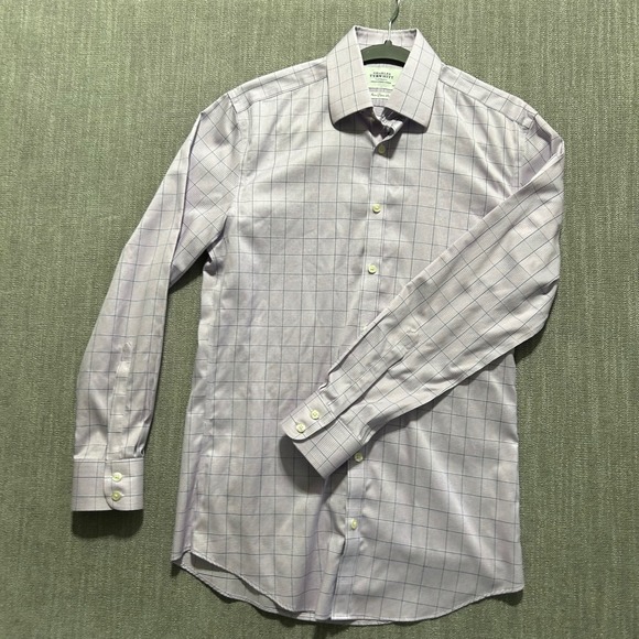 Charles Tyrwhitt Mens Extra Slim Fit Non Iron Dress Shirt 15/33 Purple Check - Picture 2 of 7